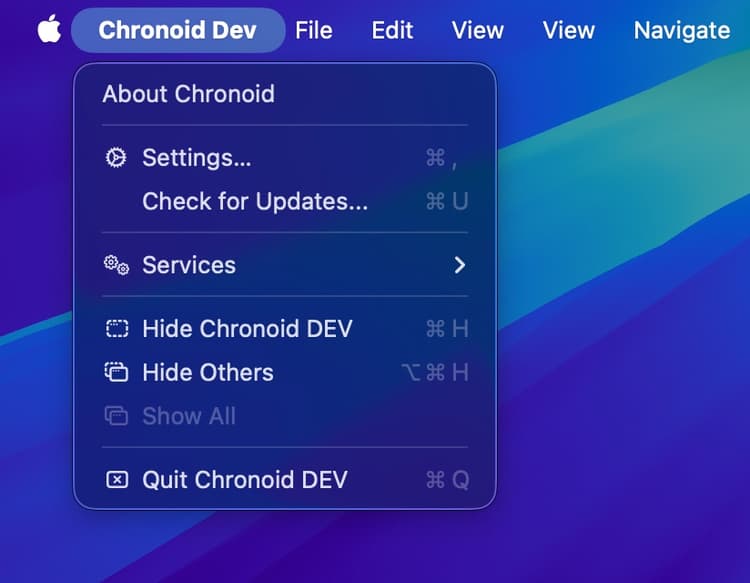Open Settings from the Chronoid app menu