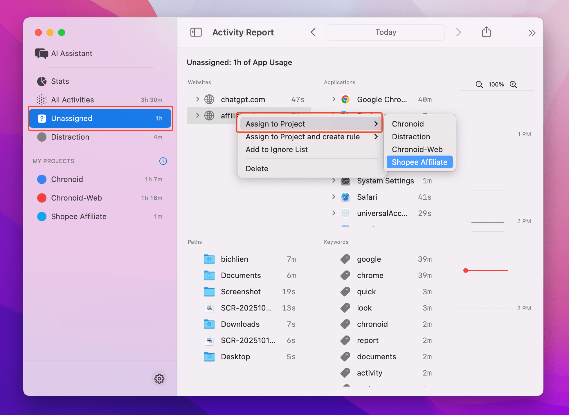 Assign to Project Example