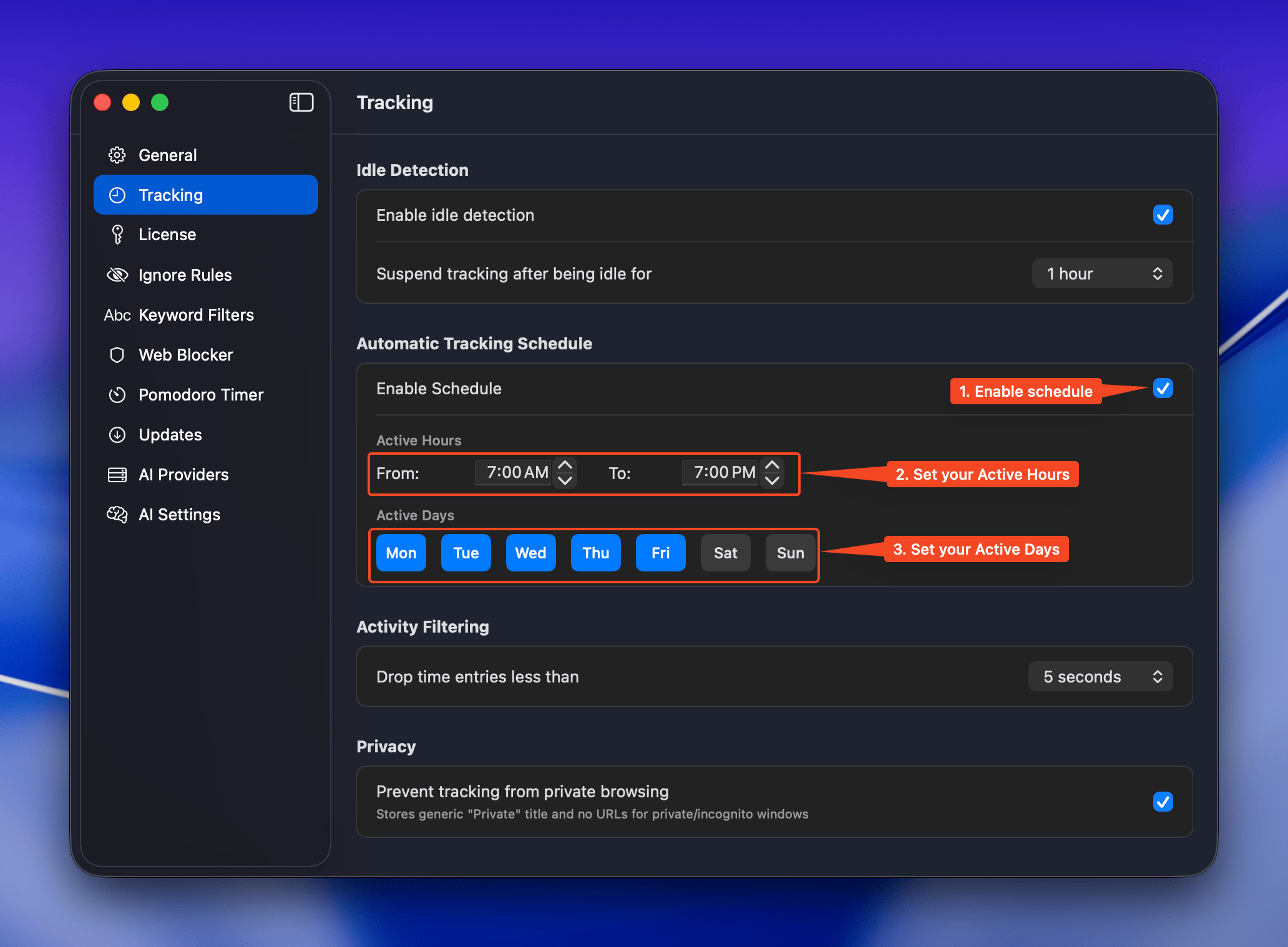 Tracking Schedule Example
