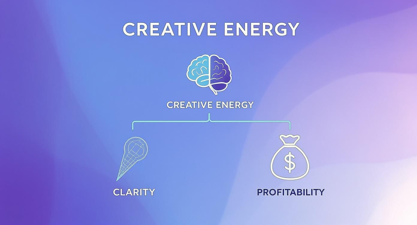 Infographic showing that protecting Creative Energy leads to Clarity and Profitability.