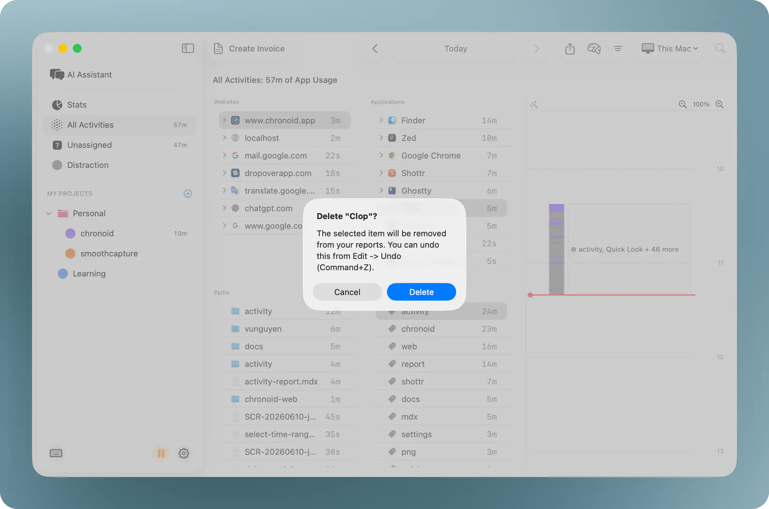 Delete activity confirmation dialog