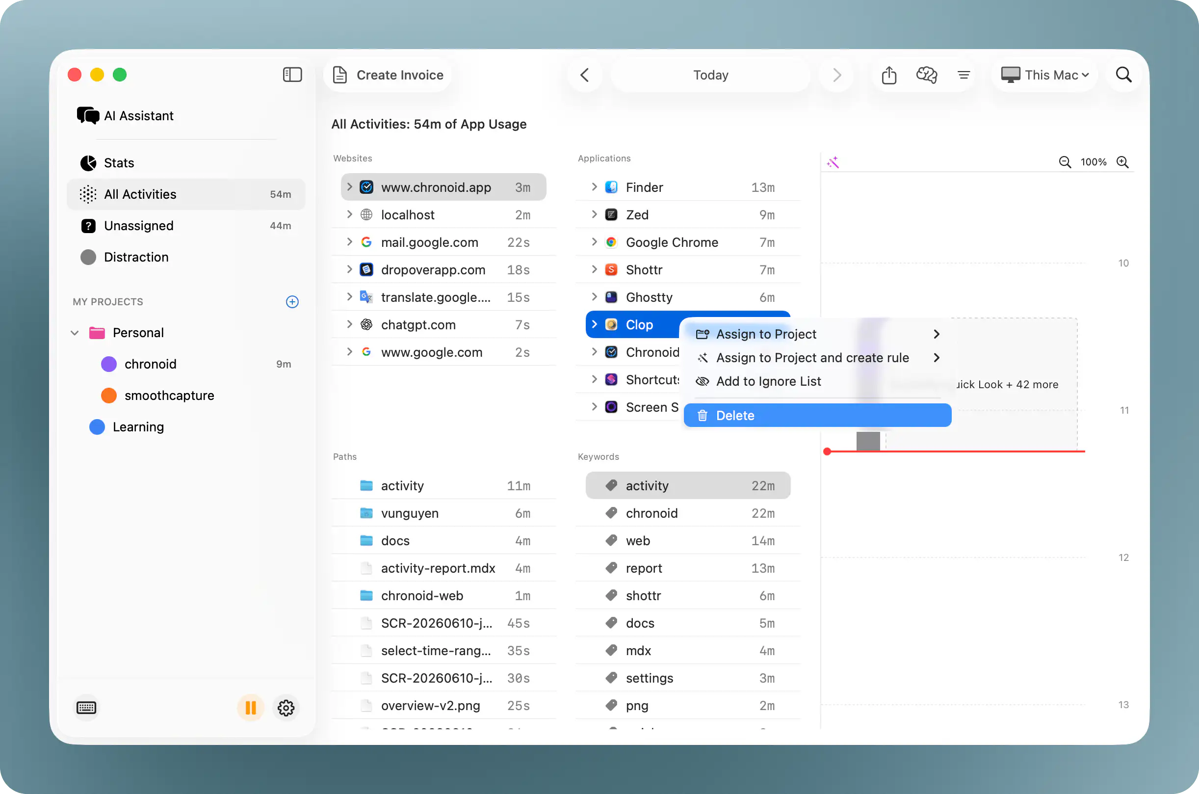 Delete activity context menu