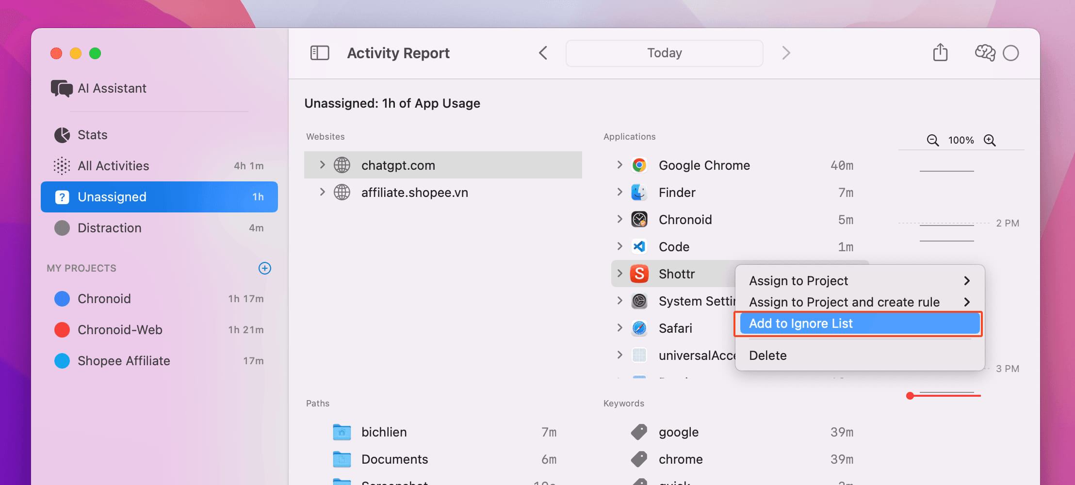 Ignore from Activity