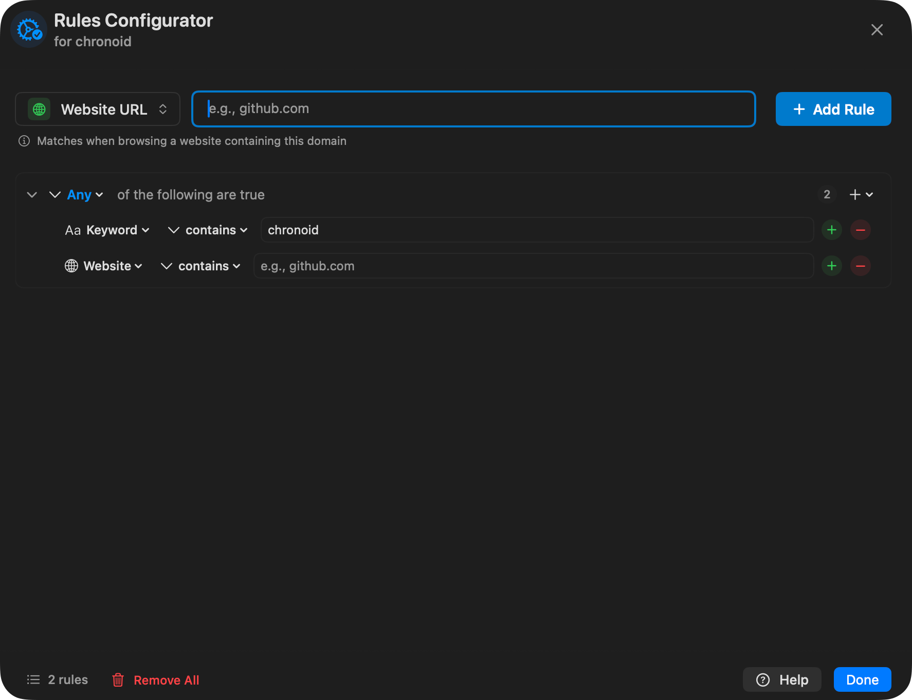 Rules editor configuration