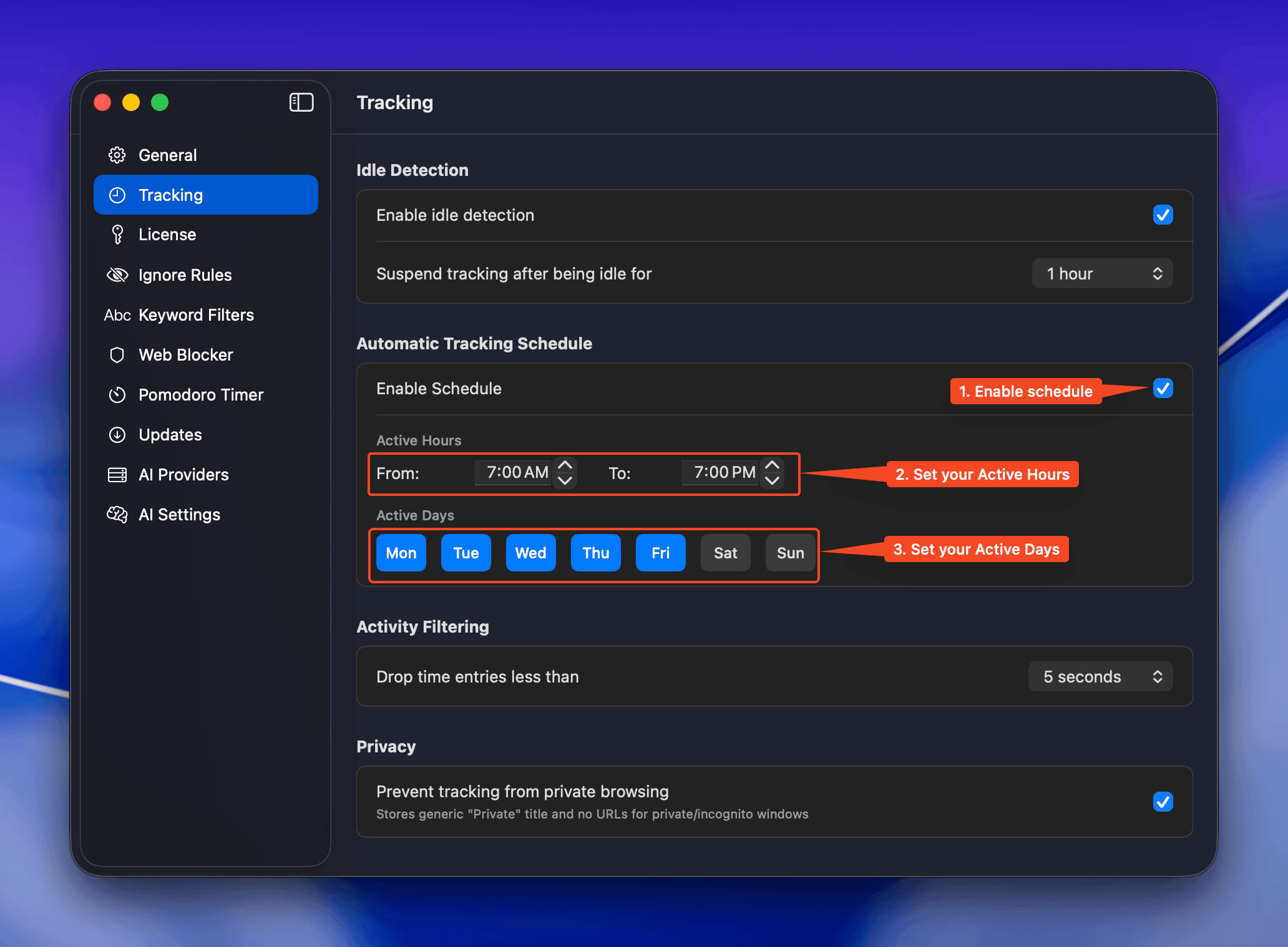 Tracking Schedule Example