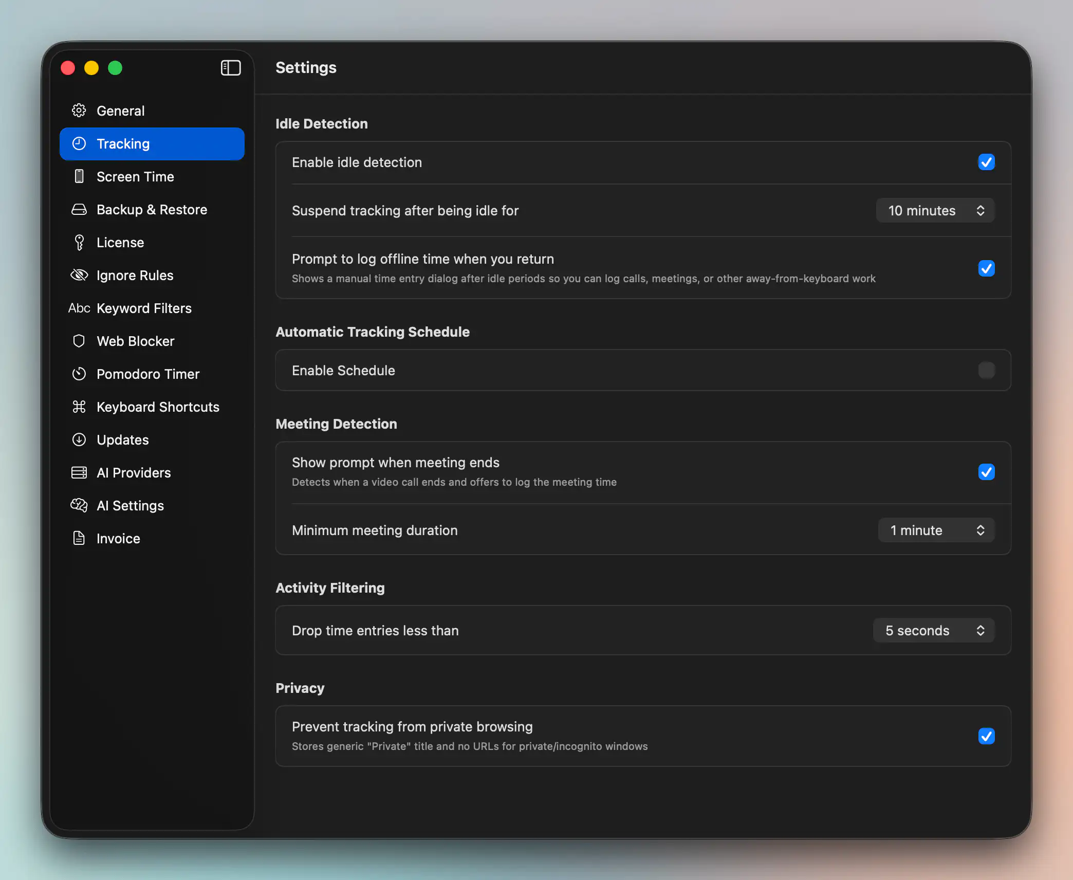 Tracking Settings