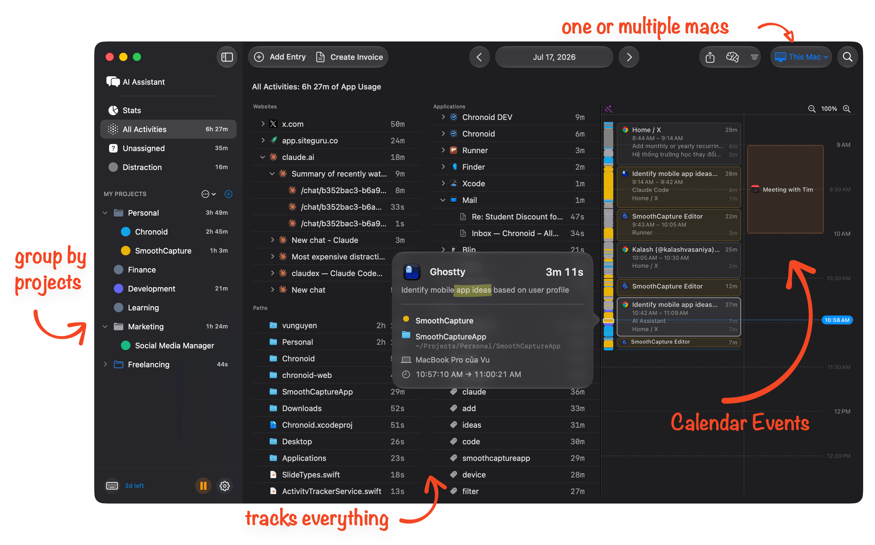 Chronoid automatic time tracking dashboard demo